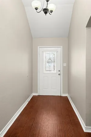 an empty room with a workspace