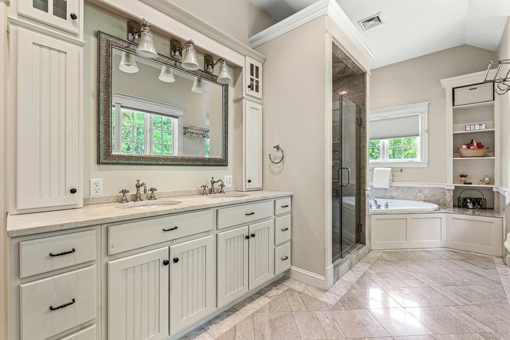 3 Ordway Road Wellesley, MA 02481 - Photo 29 of 38 a bathroom with a granite countertop sink mirror and bathtub