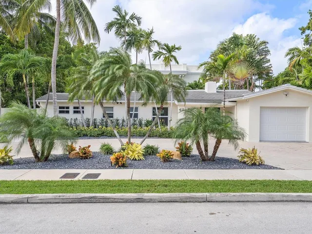 a view of a park with potted plants and palm trees