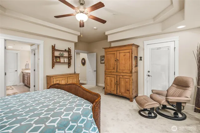 a bedroom with a bed and furniture