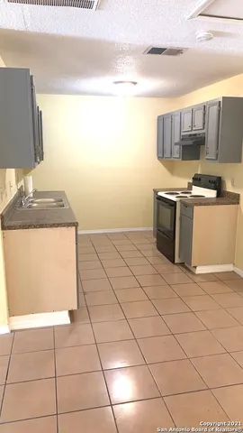 a kitchen with a sink a stove and cabinets