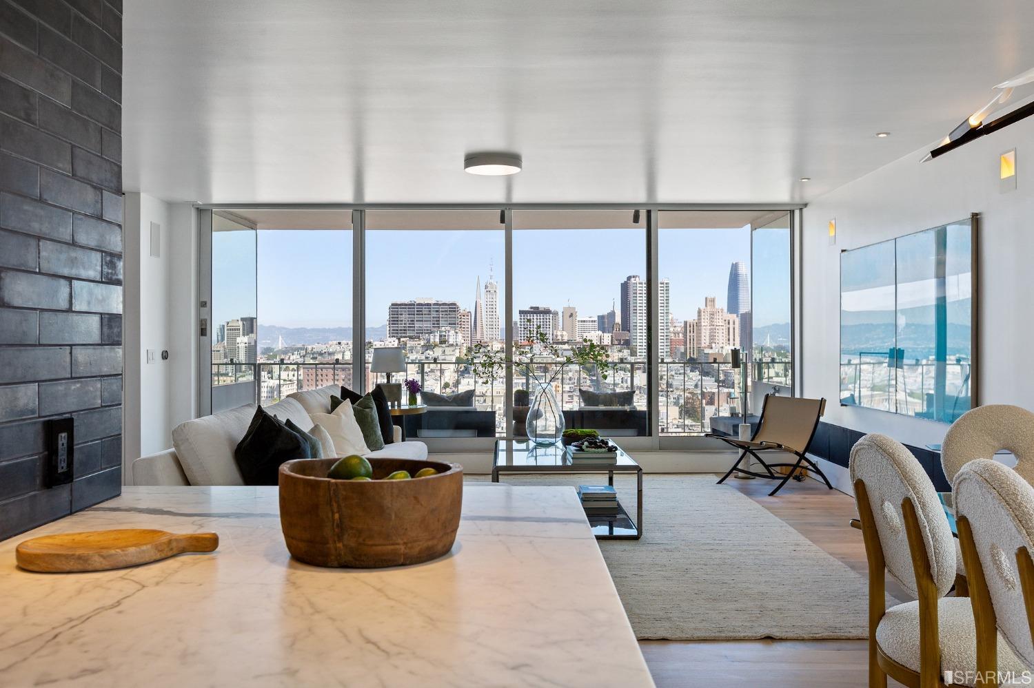 1835 Franklin Street, Unit 1601 San Francisco, CA 94109 - Photo 10 of 37 a living room with couches a coffee table and a fireplace