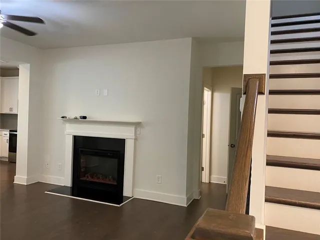 a living room with a fireplace