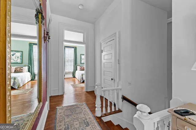 a balcony with table and chair