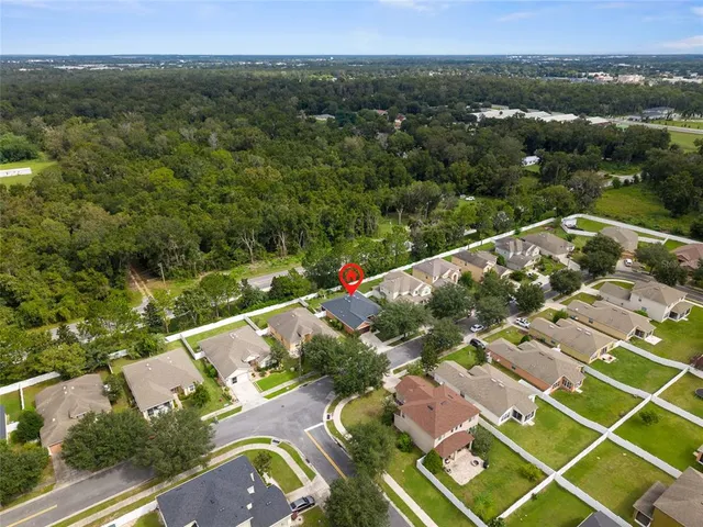 an aerial view of a house
