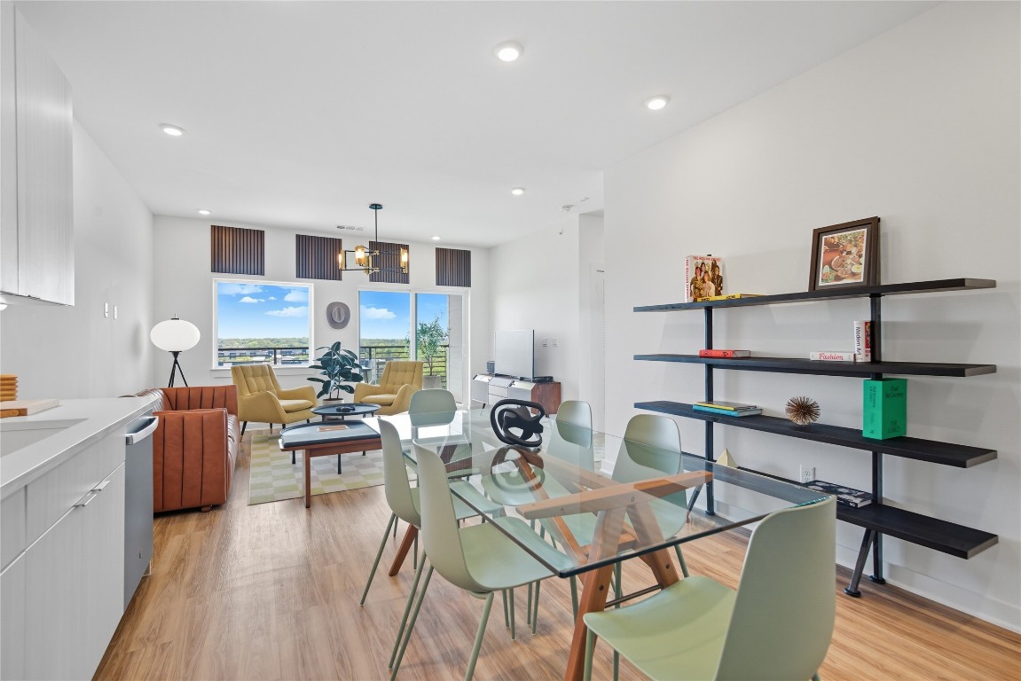 4802 South Congress Avenue, Unit 507 Austin, TX 78745 - Photo 5 of 30 Dining area with light wood-style flooring and recessed lighting