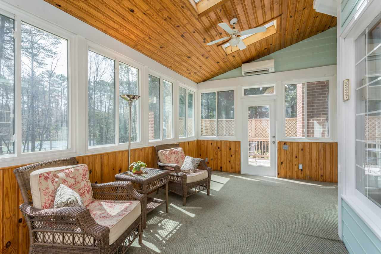 5600 Crossfield Drive Raleigh, NC 27613 - Photo 10 of 25 Enjoy the beauty of the outdoors all year long from your sunroom. And...no pollen woes! Notice the tongue-in-groove wood ceiling. You will appreciate the energy efficient Mitsubishi split system heat pump that cools and heats the sunroom. Inviting Sunroom
