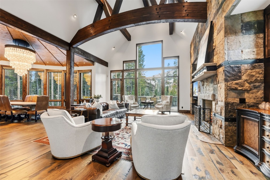 111 Brooks Snider Road Breckenridge, CO 80424 - Photo 14 of 44 a living room with fireplace furniture and a large window