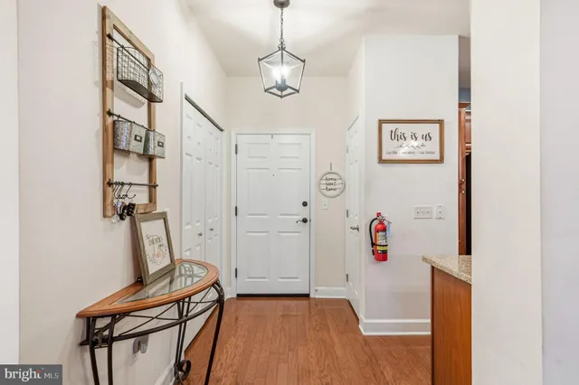 a view of a hallway with workspace
