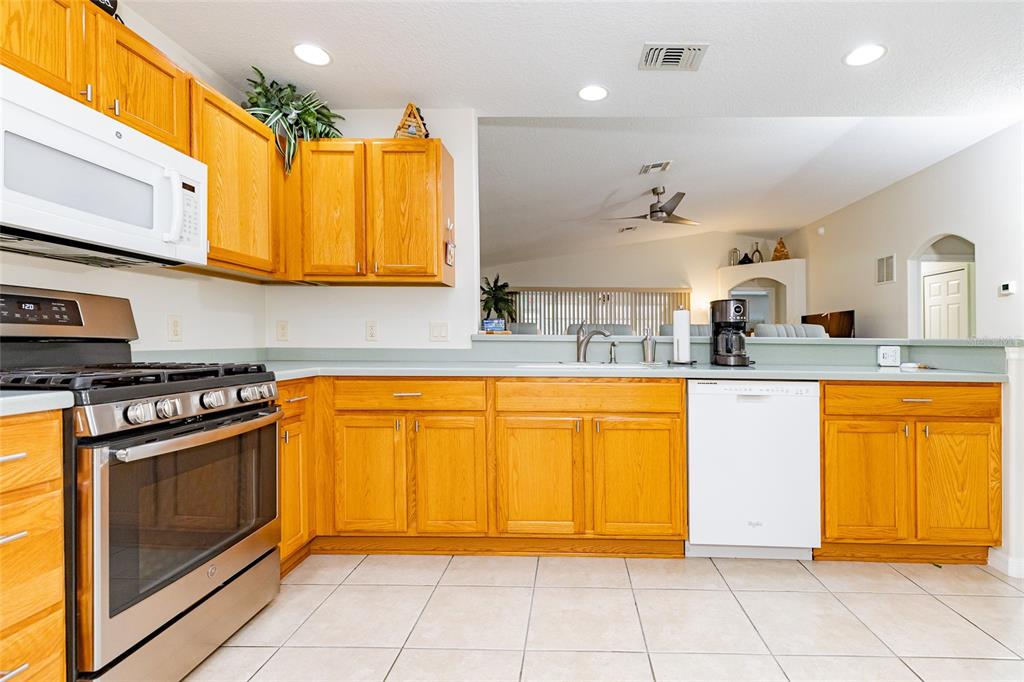 15858 Southwest 11th Court Road Ocala, FL 34473 - Photo 17 of 59 a kitchen with stainless steel appliances granite countertop a stove a sink and a microwave