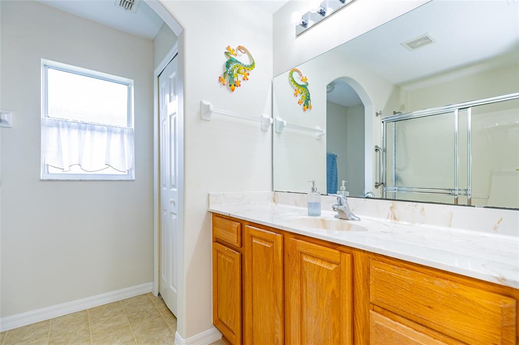 15858 Southwest 11th Court Road Ocala, FL 34473 - Photo 27 of 59 a bathroom with a granite countertop sink and a mirror