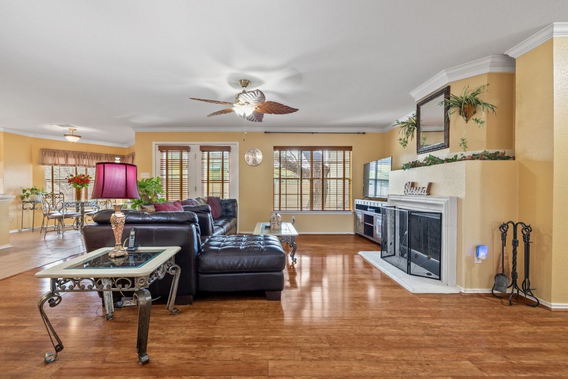 2210 Rachel Ridge Cedar Park, TX 78613 - Photo 9 of 40 a living room with furniture fireplace and flat screen tv
