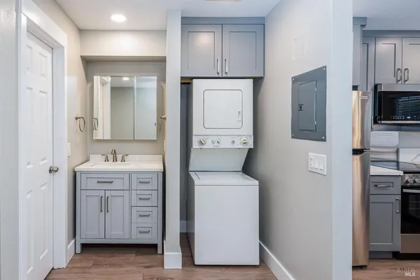 a view of bathroom with dual sinks