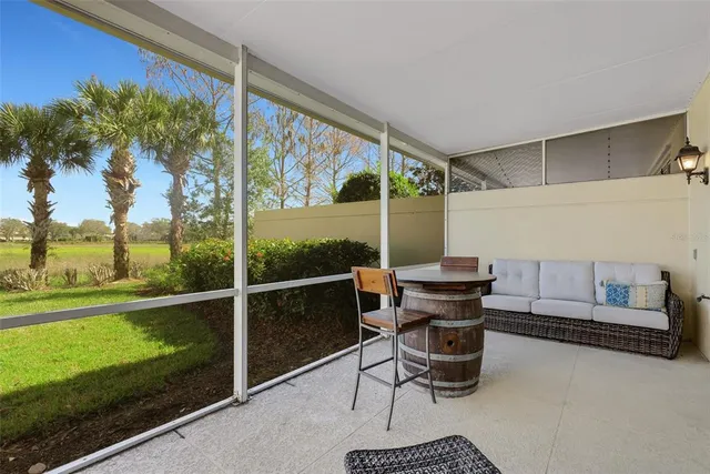 a view of a garden with an outdoor space