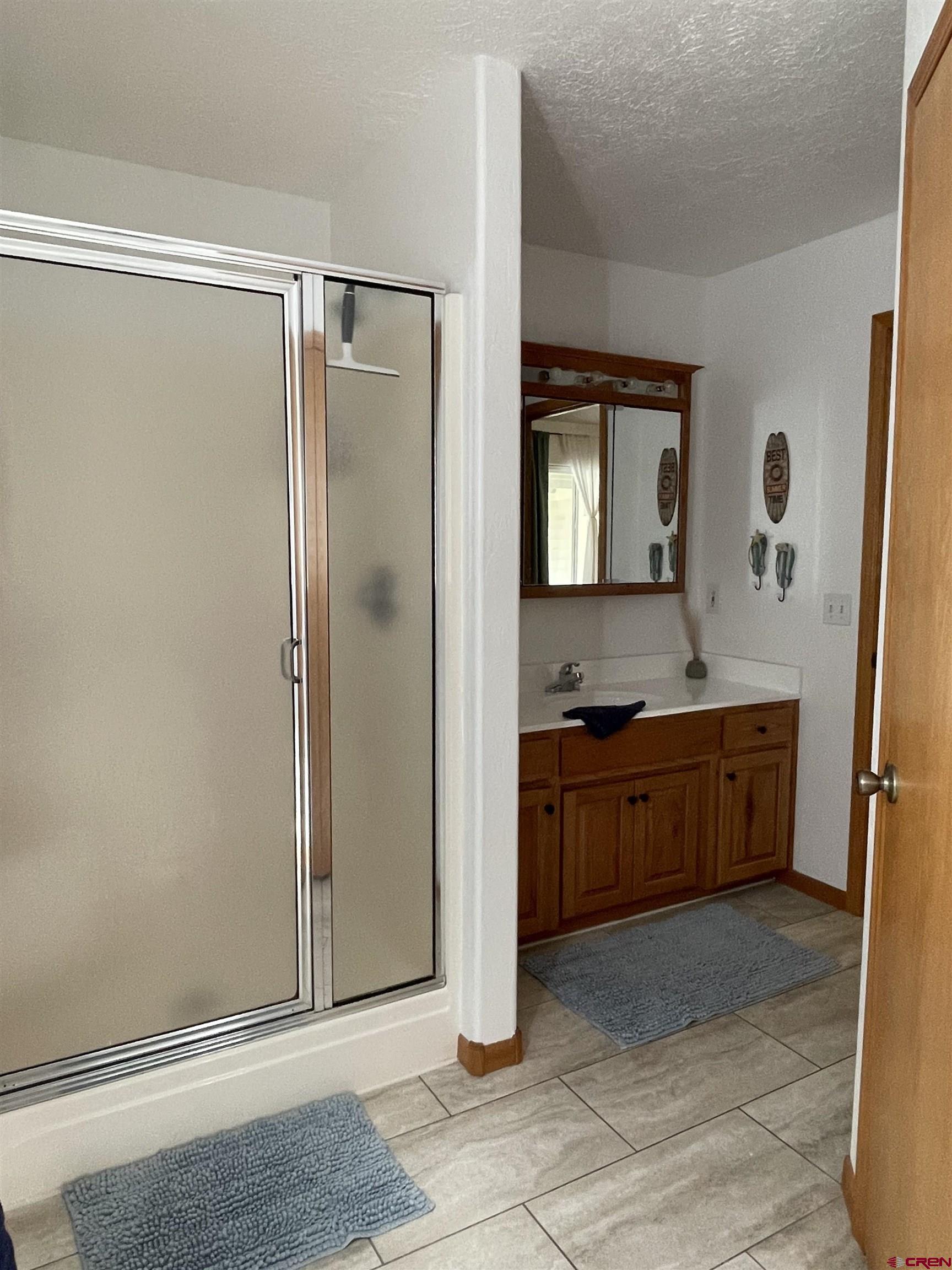 8902 6085 Road Montrose, CO 81401 - Photo 12 of 31 a bathroom with a granite countertop sink a mirror and a shower