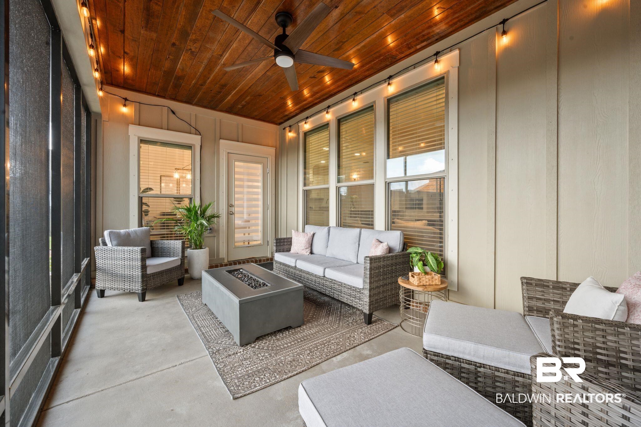 418 Fortune Drive Fairhope, AL 36532 - Photo 51 of 63 Sunroom with wood ceiling and ceiling fan