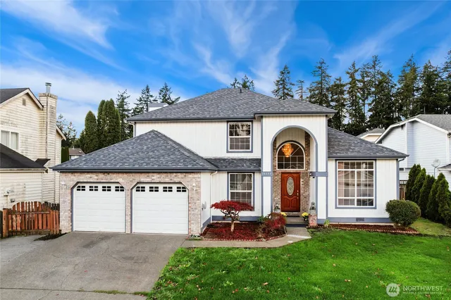 a front view of a house with patio