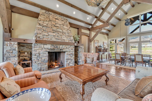 2579 Splendor Valley Road Kamas, UT 84036 - Photo 45 of 87 Living room featuring hardwood / wood-style floors, a fireplace, vaulted ceiling, and recessed lighting
