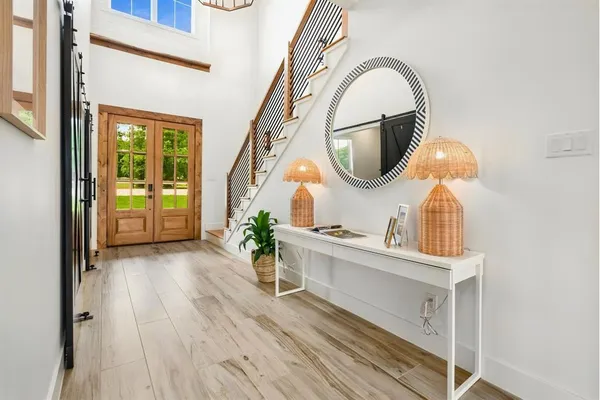 a view of a living room and bathroom