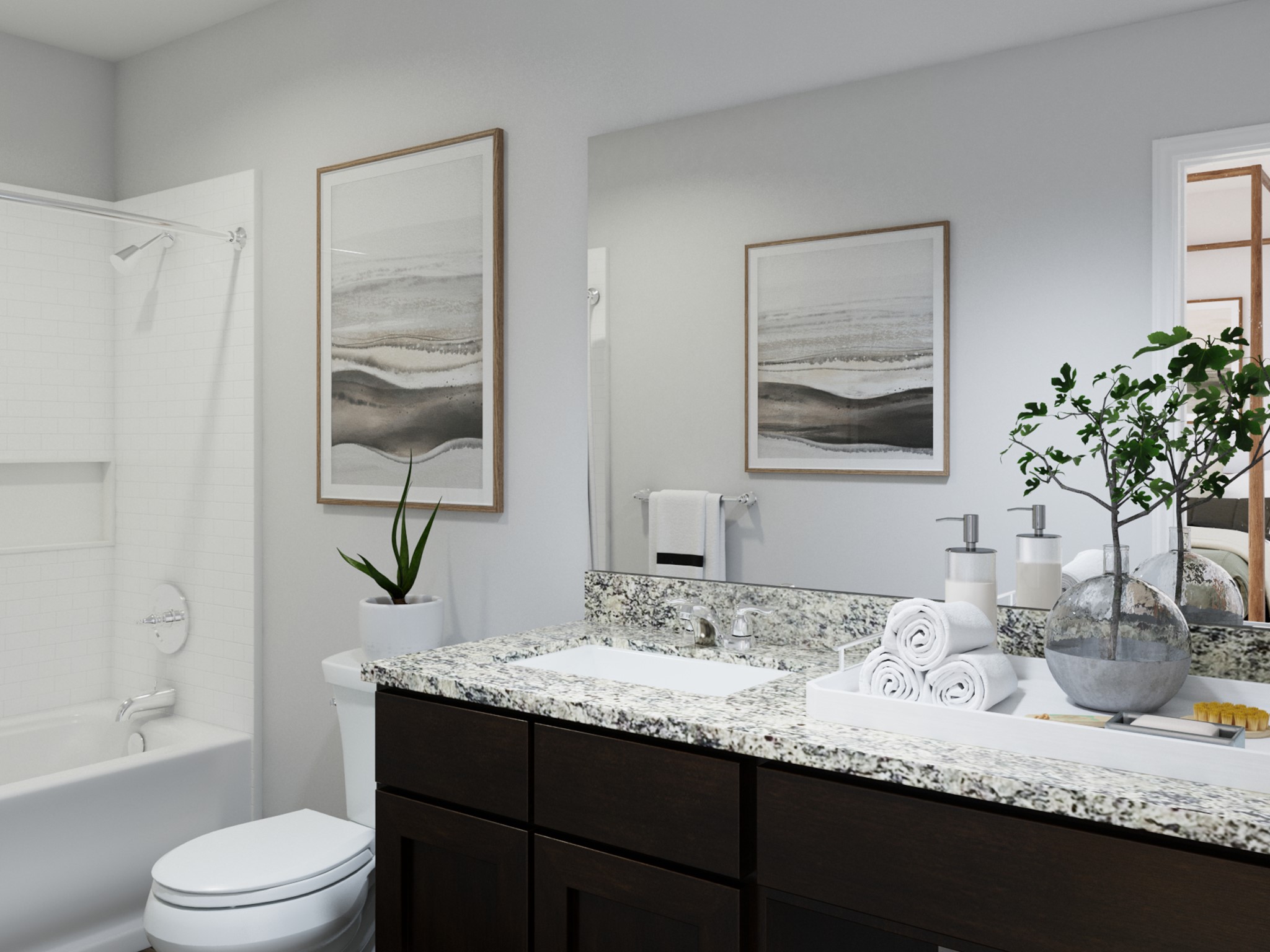 13643 Kit Run Splendora, TX 77372 - Photo 24 of 33 a bathroom with a granite countertop toilet a sink and a mirror