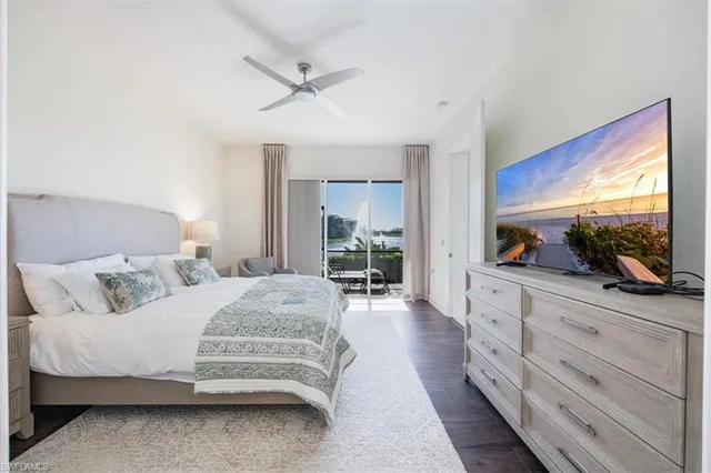 a bedroom with a large bed and a flat screen tv