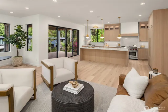 a kitchen view with wooden cabinets and stainless steel appliances
