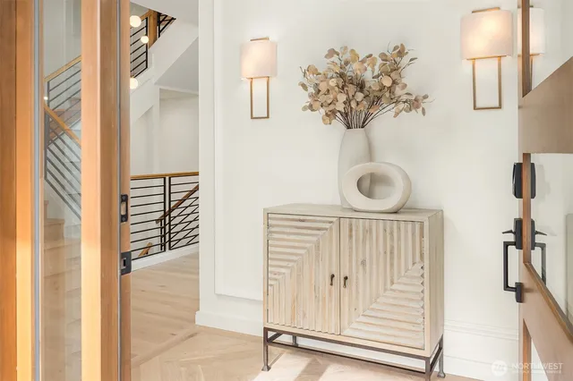 a view of entryway with wooden floor