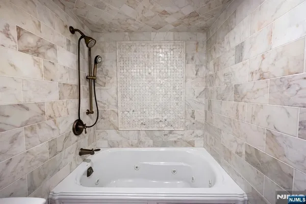 a bathroom with a bathtub