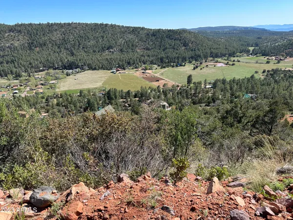 a view of a field with mountains in the background