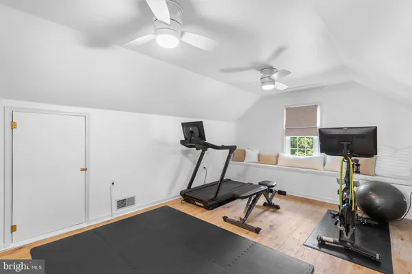 a room with gym equipment