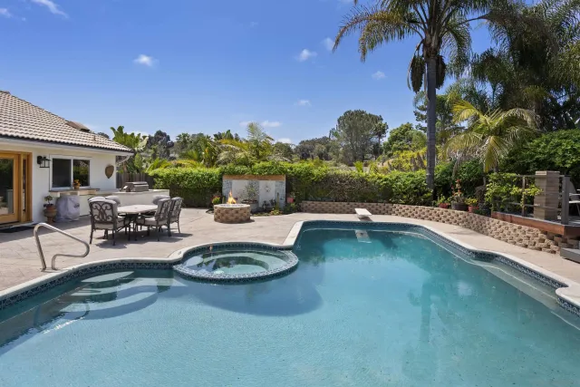 a house view with a sitting space fire pit and outdoor space