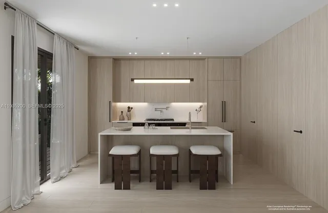 a kitchen with a table and chairs