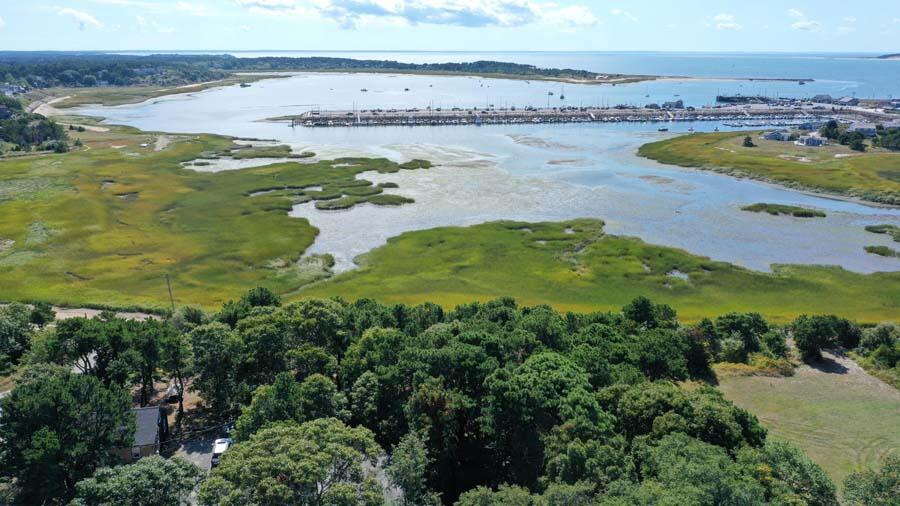a view of a lake with a big yard