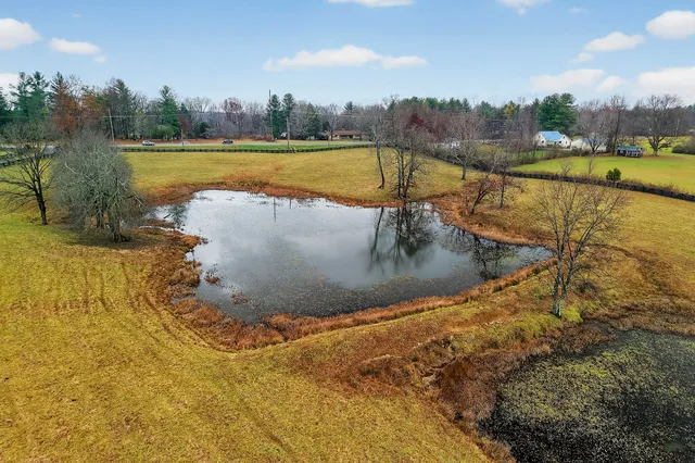 an aerial view of a swimming pool