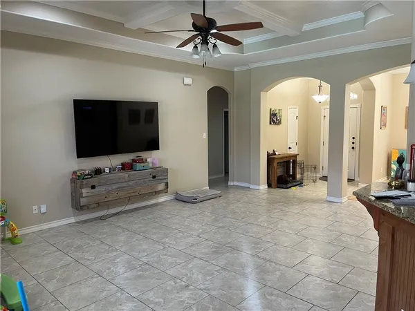 a view of livingroom with furniture and chandelier