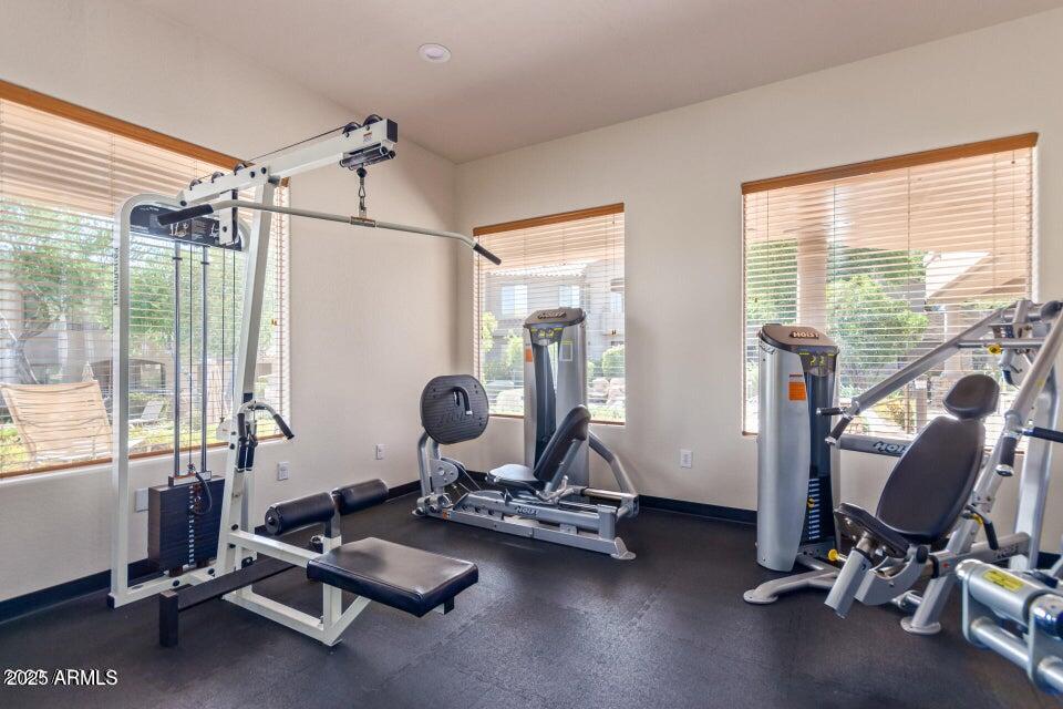 19475 North Grayhawk Drive, Unit 1100 Scottsdale, AZ 85255 - Photo 49 of 54 a room with gym equipment and windows