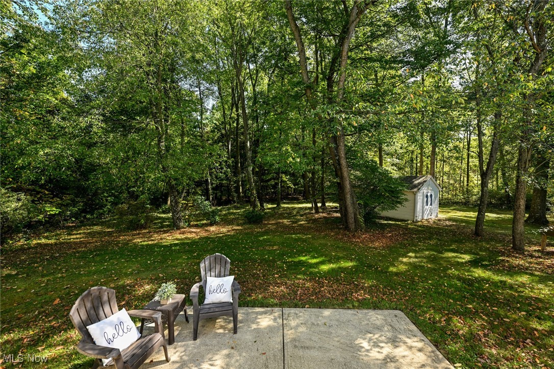 4845 State Road Medina, OH 44256 - Photo 36 of 47 View of green lawn with a shed and a patio area
