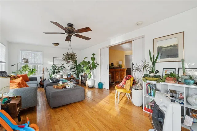 a view of living room with furniture and a potted plant