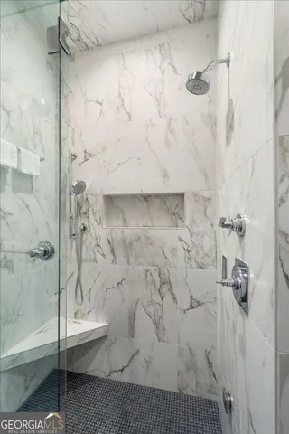 a bathroom with a bathtub