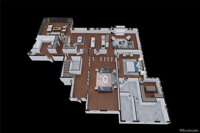 a terrace with a table and chairs