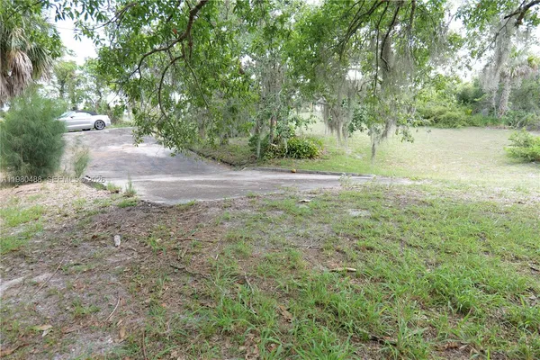 a view of outdoor space with trees all around