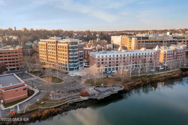 a view of a city and a lake