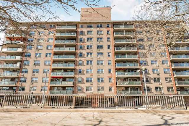a view of a building with a street