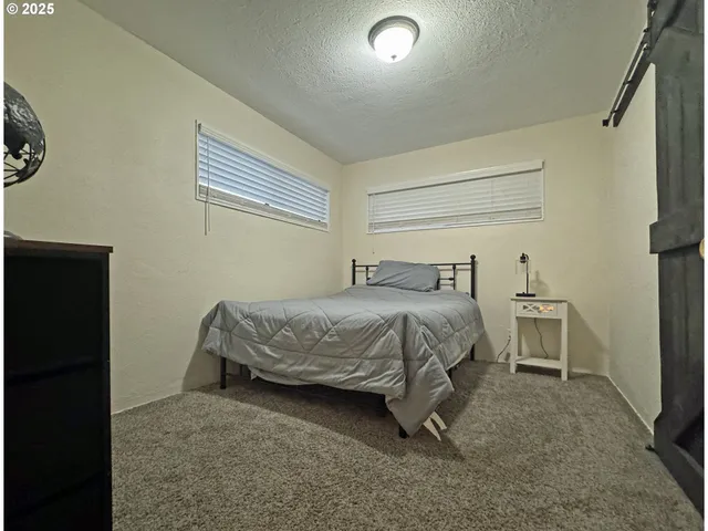 a bedroom with a bed and a cabinets