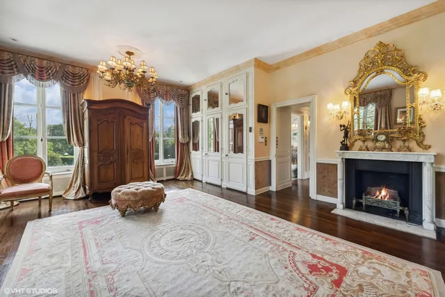 an aerial view of a house with a garden