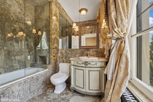 a picture of a bench in a building