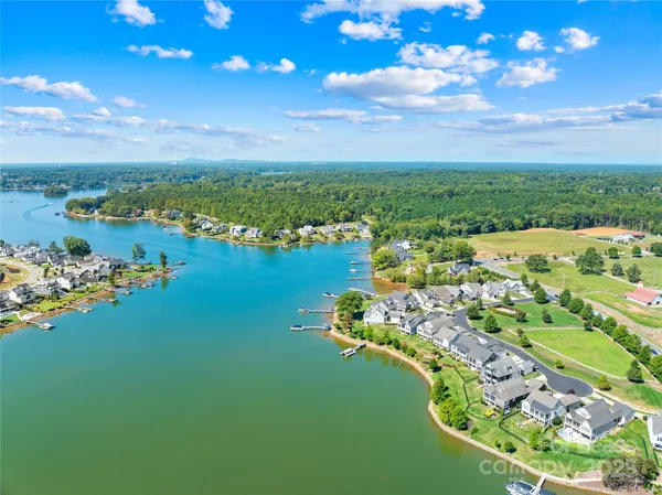 a view of a lake with a city