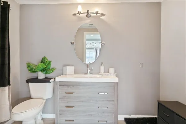 a bathroom with a toilet a sink and a mirror