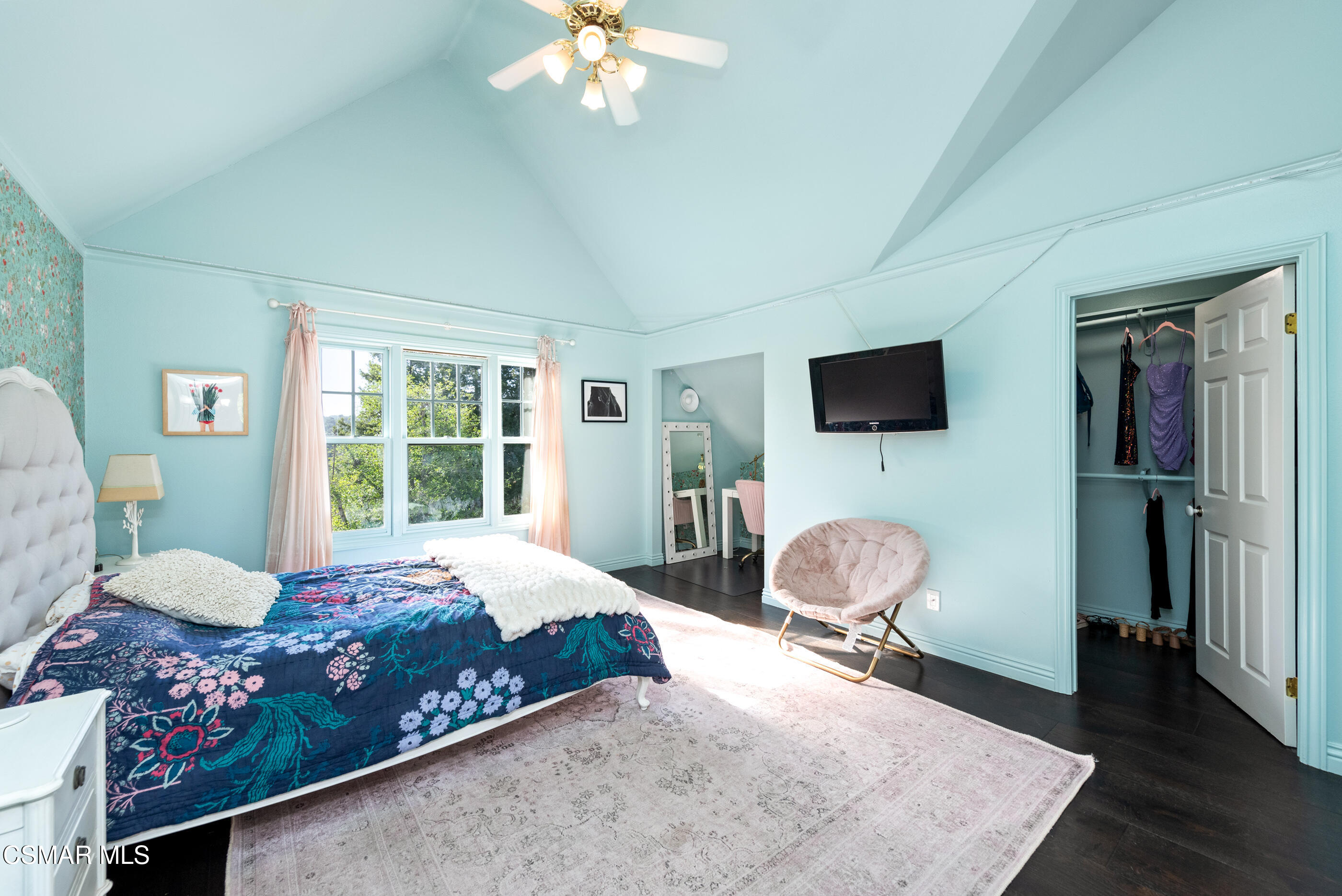 6144 Chesebro Road Agoura Hills, CA 91301 - Photo 35 of 73 a bedroom with a bed window and a flat screen tv