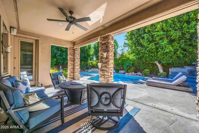 a view of a park with large trees